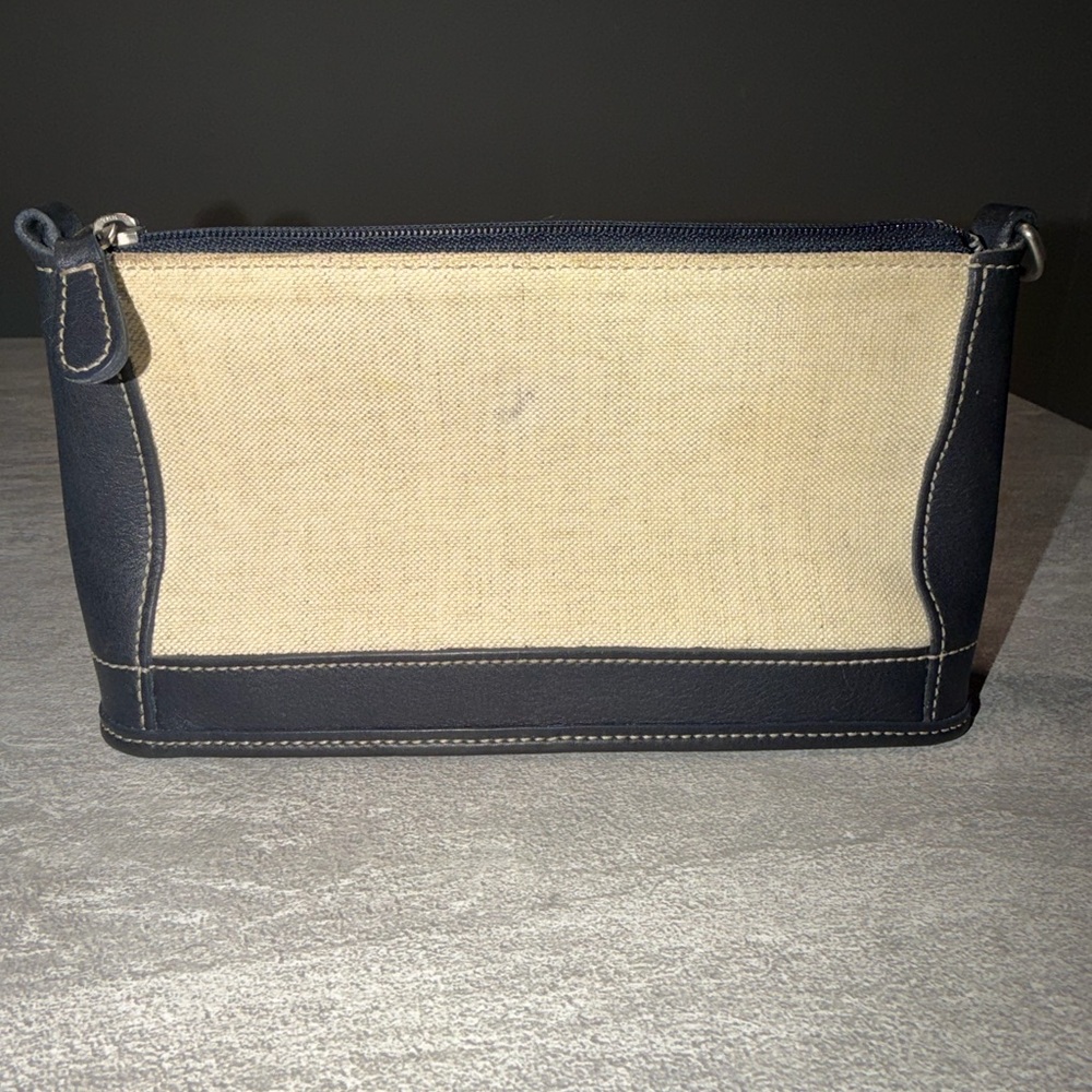 Vintage Coach Bleecker Italian Linen & Navy Leather Cosmetic Bag /Pochette #6115